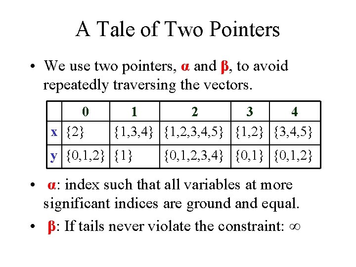 A Tale of Two Pointers • We use two pointers, α and β, to