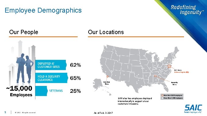 Employee Demographics Our People Our Locations SAIC also has employees deployed internationally in support