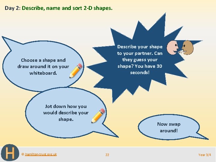 Day 2: Describe, name and sort 2 -D shapes. Describe your shape to your