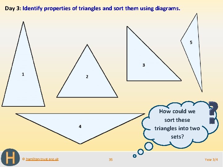 Day 3: Identify properties of triangles and sort them using diagrams. How could we