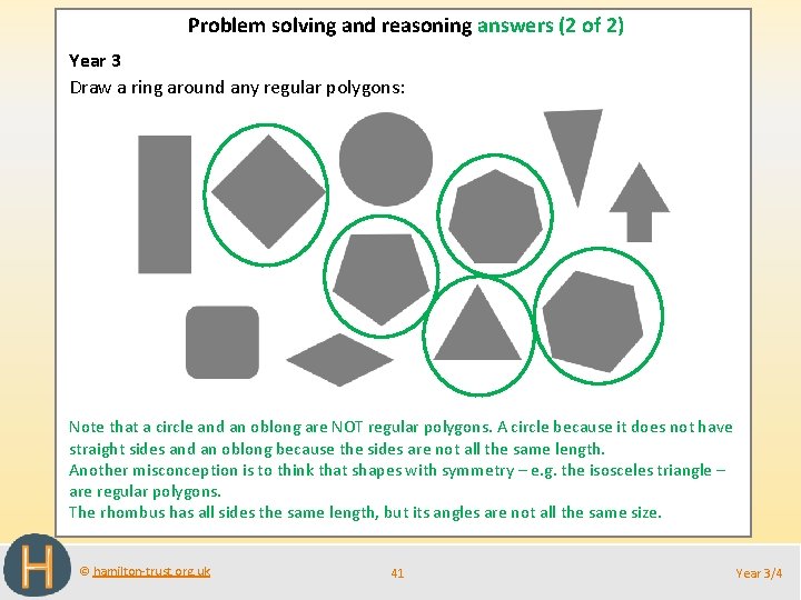 Problem solving and reasoning answers (2 of 2) Year 3 Draw a ring around
