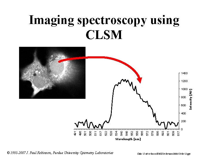 Imaging spectroscopy using CLSM 1400 1000 800 600 Intensity [AU] 1200 400 200 617