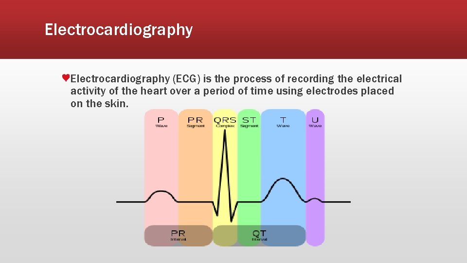 Electrocardiography (ECG) is the process of recording the electrical activity of the heart over