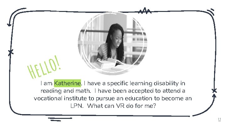 ! o l Hel I am Katherine. I have a specific learning disability in