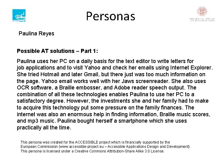 Personas Paulina Reyes Possible AT solutions – Part 1: Paulina uses her PC on