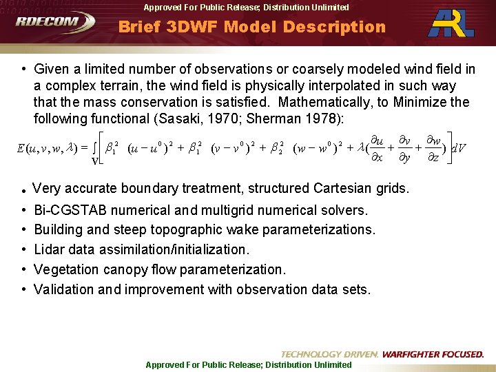 Approved For Public Release; Distribution Unlimited Brief 3 DWF Model Description • Given a Approved For Public Release; Distribution Unlimited Brief 3 DWF Model Description • Given a