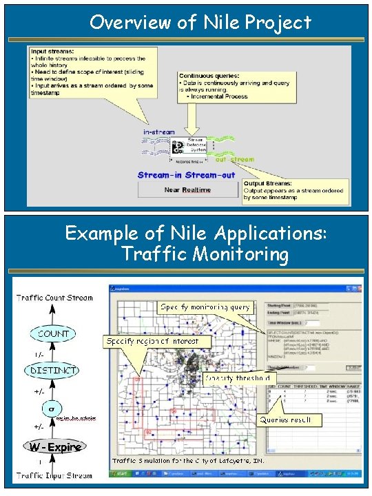 Overview of Nile Project Example of Nile Applications: Traffic Monitoring 