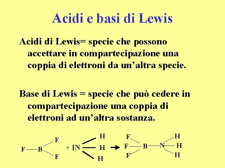 Acidi e basi di Lewis Acidi di Lewis= specie che possono accettare in compartecipazione