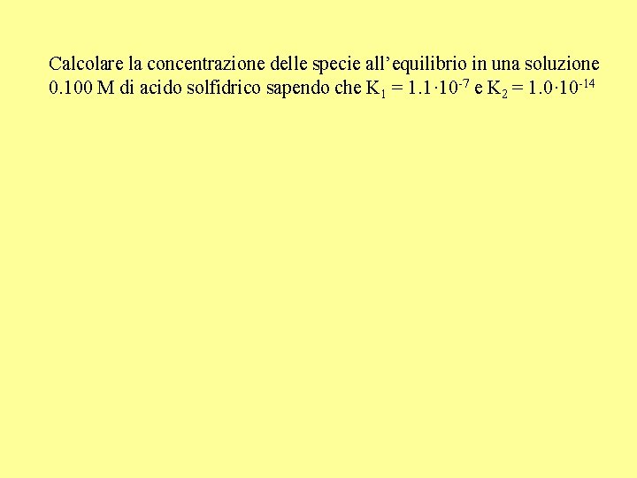 Calcolare la concentrazione delle specie all’equilibrio in una soluzione 0. 100 M di acido