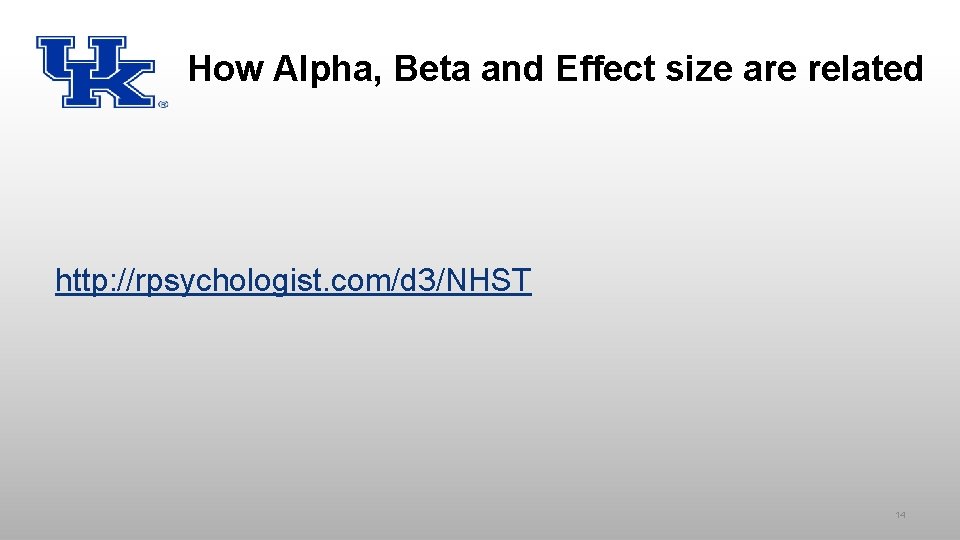 How Alpha, Beta and Effect size are related http: //rpsychologist. com/d 3/NHST 14 