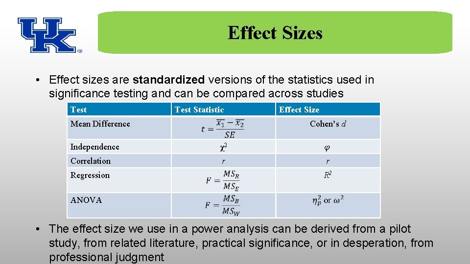 Sizes Step Effect 3: Effect Sizes • Effect sizes are standardized versions of the