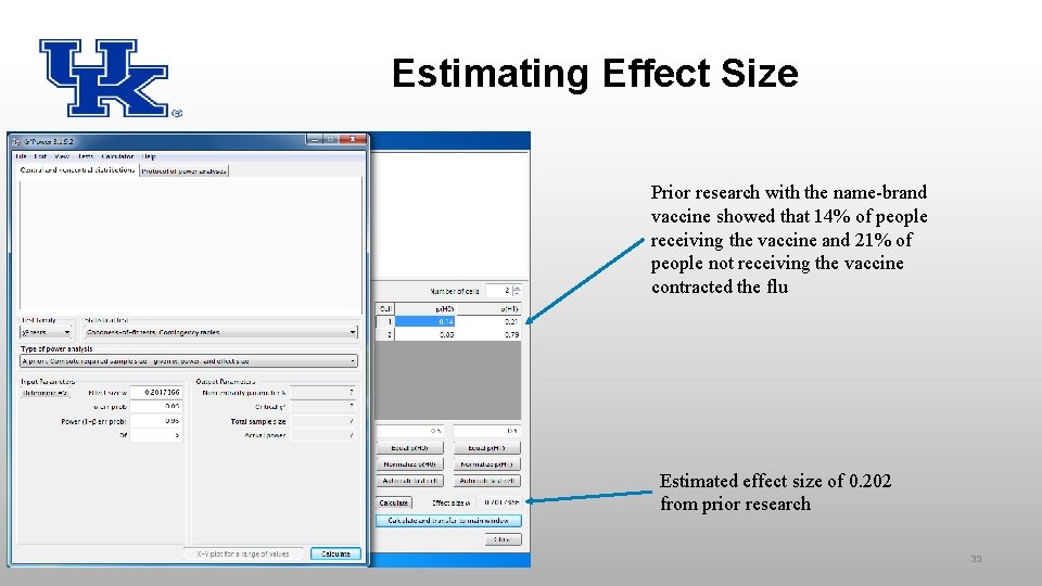 Estimating Effect Size Prior research with the name-brand vaccine showed that 14% of people