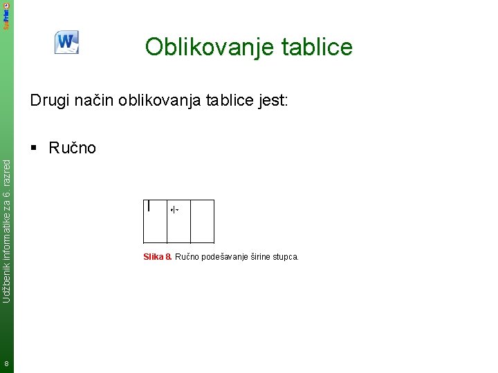 Oblikovanje tablice Drugi način oblikovanja tablice jest: Udžbenik informatike za 6. razred § Ručno