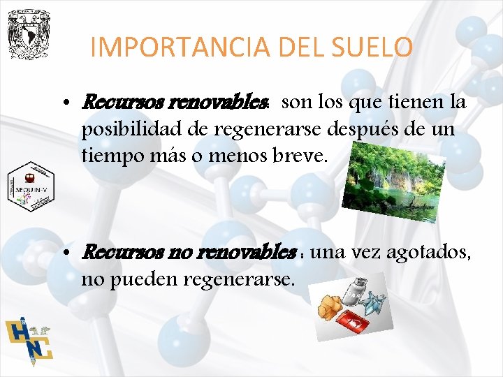 IMPORTANCIA DEL SUELO • Recursos renovables: son los que tienen la posibilidad de regenerarse