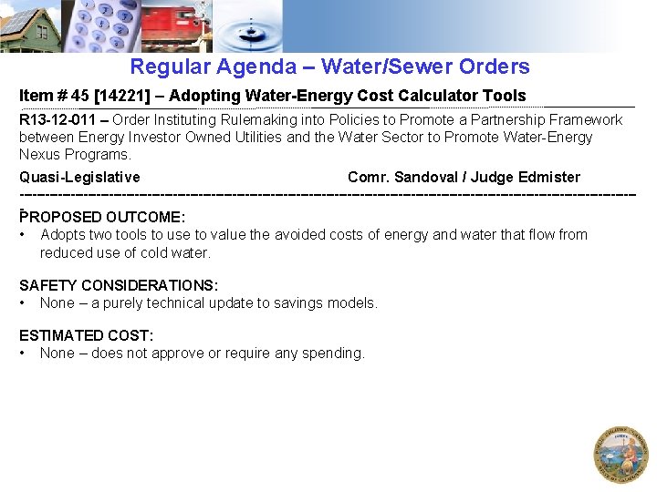 Regular Agenda – Water/Sewer Orders Item # 45 [14221] – Adopting Water-Energy Cost Calculator