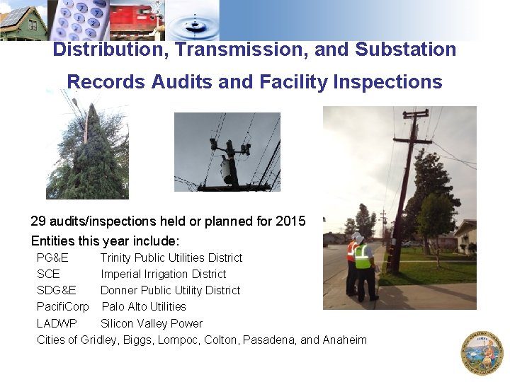 Distribution, Transmission, and Substation Records Audits and Facility Inspections 29 audits/inspections held or planned