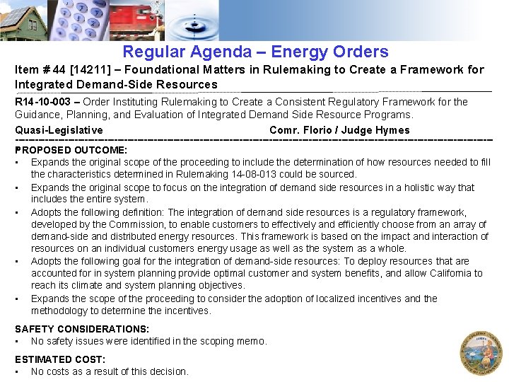 Regular Agenda – Energy Orders Item # 44 [14211] – Foundational Matters in Rulemaking