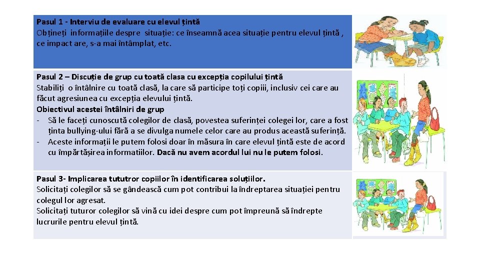 Pasul 1 - Interviu de evaluare cu elevul țintă Obțineți informațiile despre situație: ce