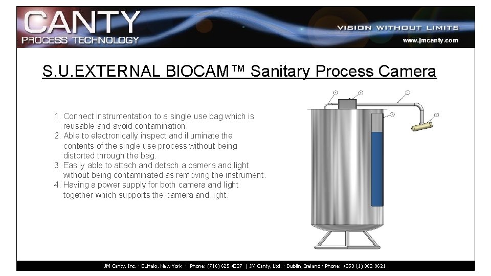 S. U. EXTERNAL BIOCAM™ Sanitary Process Camera 1. Connect instrumentation to a single use