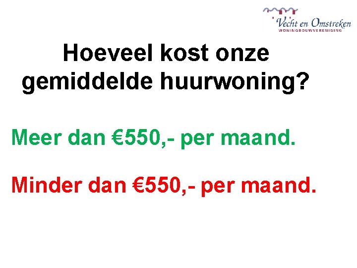 Hoeveel kost onze gemiddelde huurwoning? Meer dan € 550, - per maand. Minder dan