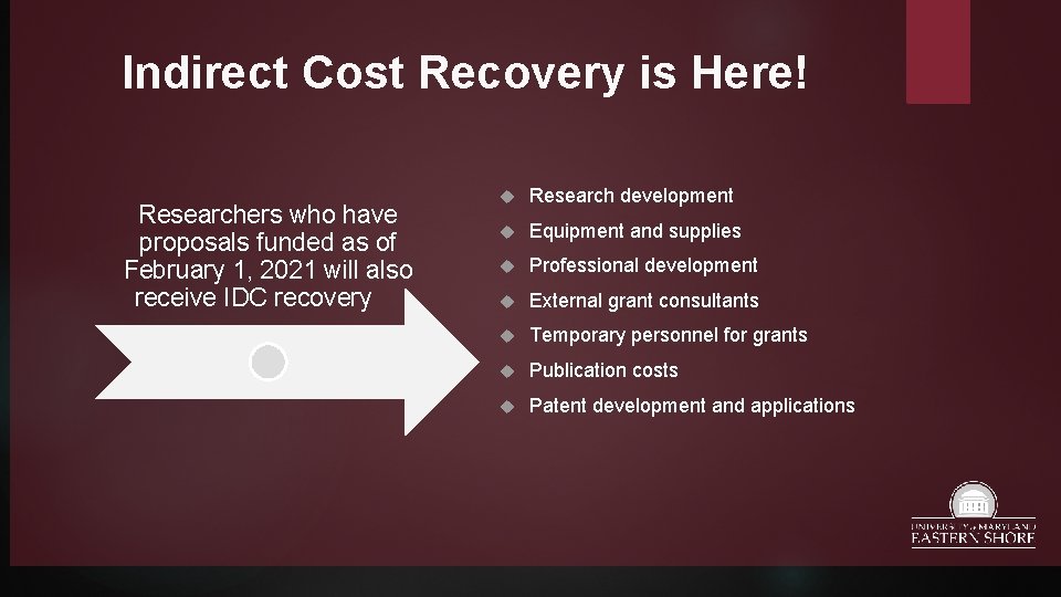 Indirect Cost Recovery is Here! Researchers who have proposals funded as of February 1,