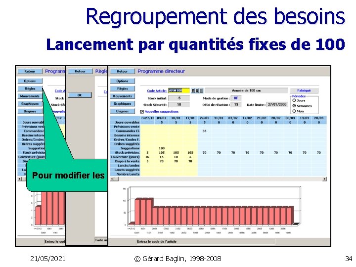 Regroupement des besoins Lancement par quantités fixes de 100 Pour modifier les règles 21/05/2021