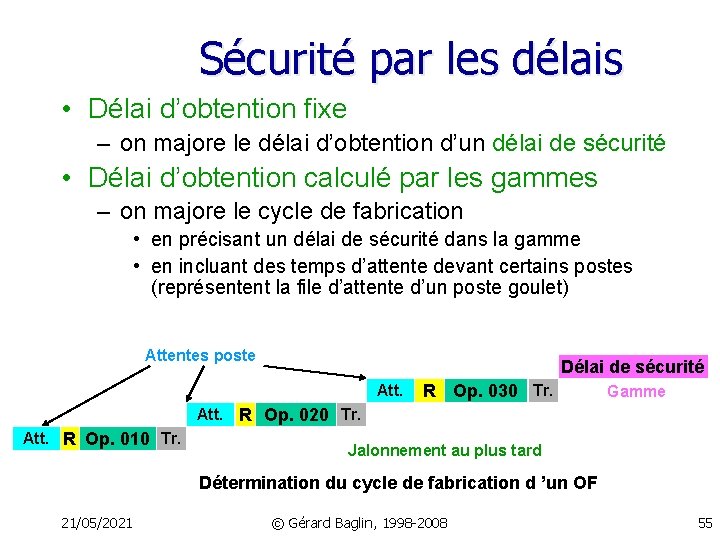 Sécurité par les délais • Délai d’obtention fixe – on majore le délai d’obtention