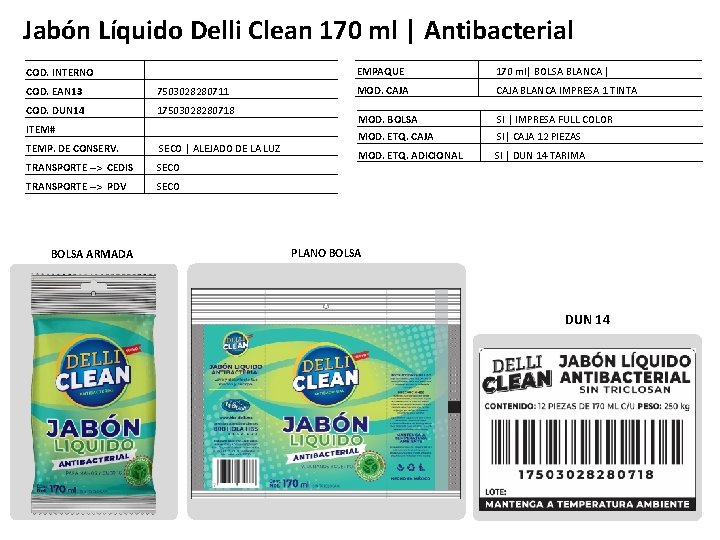 Jabón Líquido Delli Clean 170 ml | Antibacterial COD. INTERNO COD. EAN 13 7503028280711