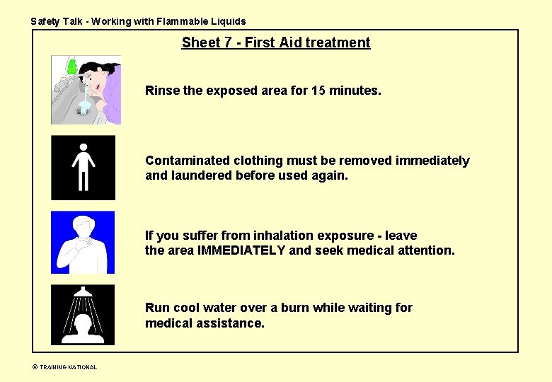 Safety Talk - Working with Flammable Liquids Sheet 7 - First Aid treatment Rinse
