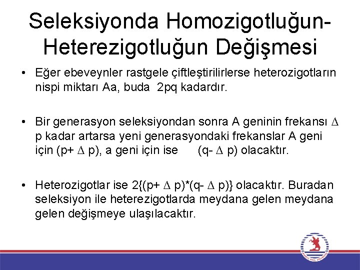 Seleksiyonda Homozigotluğun. Heterezigotluğun Değişmesi • Eğer ebeveynler rastgele çiftleştirilirlerse heterozigotların nispi miktarı Aa, buda