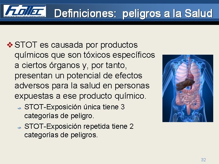 Definiciones: peligros a la Salud v STOT es causada por productos químicos que son