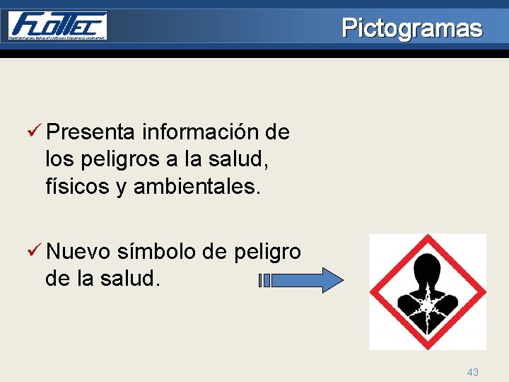 Pictogramas ü Presenta información de los peligros a la salud, físicos y ambientales. ü
