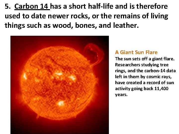 5. Carbon 14 has a short half-life and is therefore used to date newer