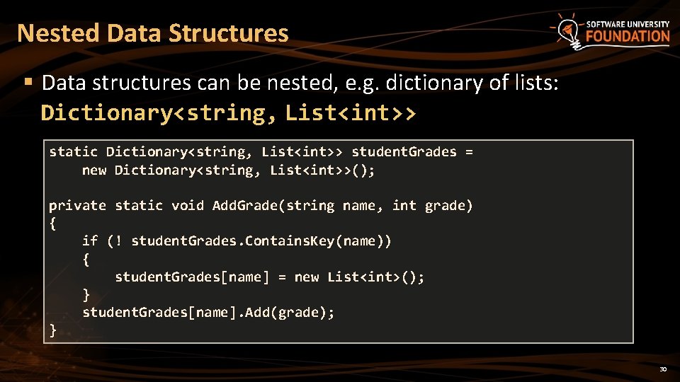 Nested Data Structures § Data structures can be nested, e. g. dictionary of lists: