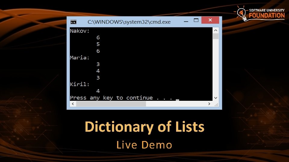 Dictionary of Lists Live Demo 