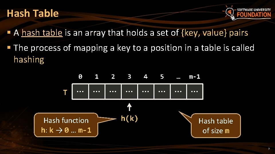 Hash Table § A hash table is an array that holds a set of