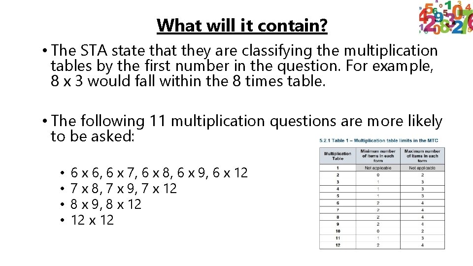 What will it contain? • The STA state that they are classifying the multiplication