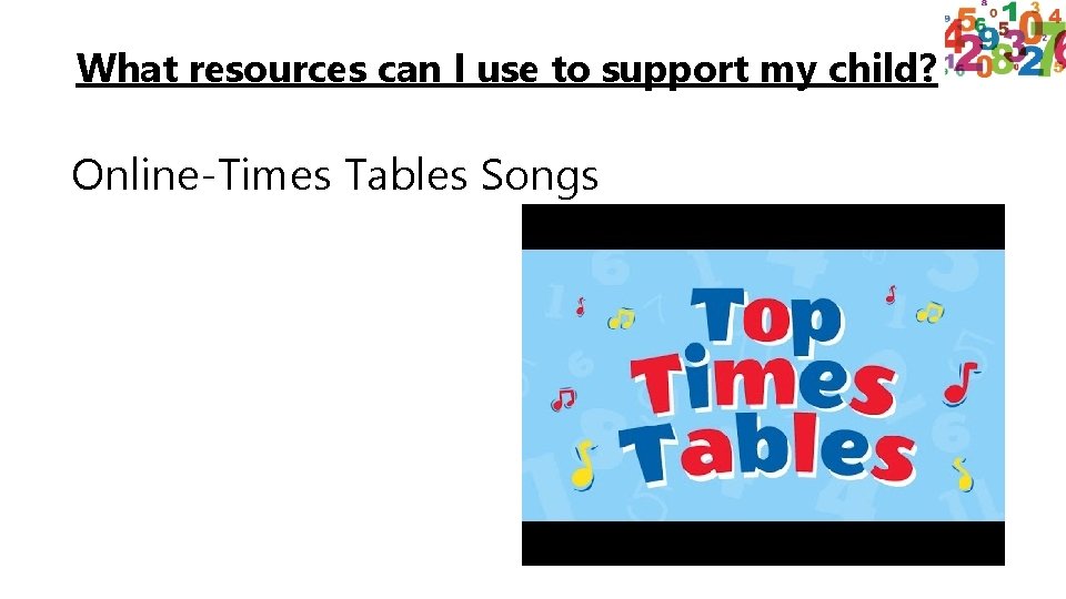 What resources can I use to support my child? Online-Times Tables Songs 