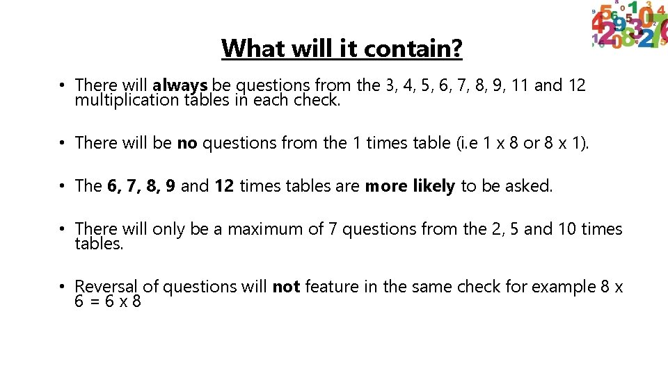 What will it contain? • There will always be questions from the 3, 4,