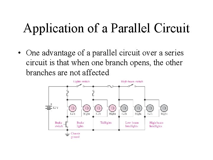 Application of a Parallel Circuit • One advantage of a parallel circuit over a Application of a Parallel Circuit • One advantage of a parallel circuit over a