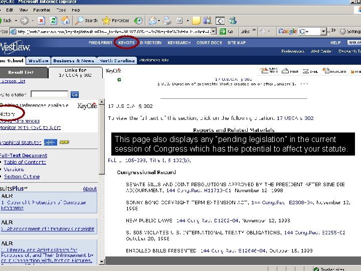 This page also displays any “pending legislation” in the current session of Congress which
