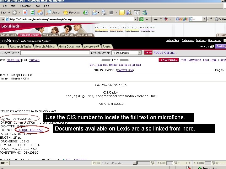 Use the CIS number to locate the full text on microfiche. Documents available on
