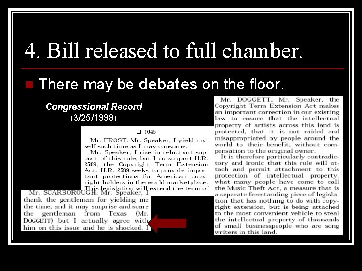 4. Bill released to full chamber. n There may be debates on the floor.