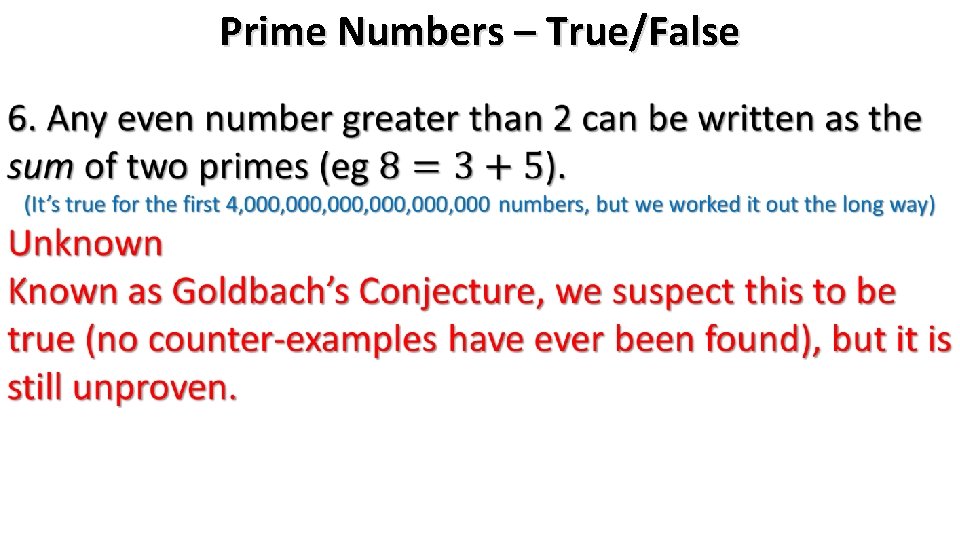 Prime Numbers – True/False 