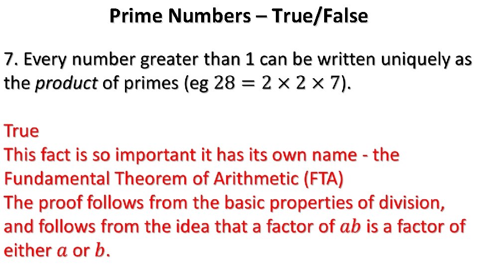 Prime Numbers – True/False 