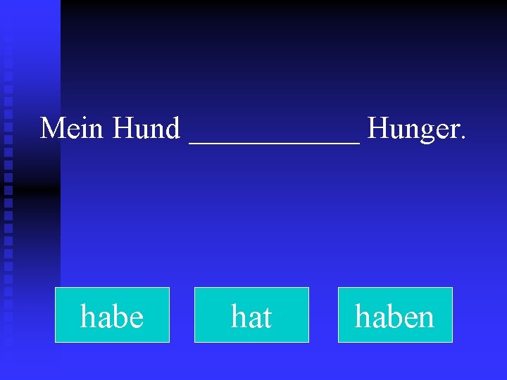 Mein Hund ______ Hunger. habe hat haben 