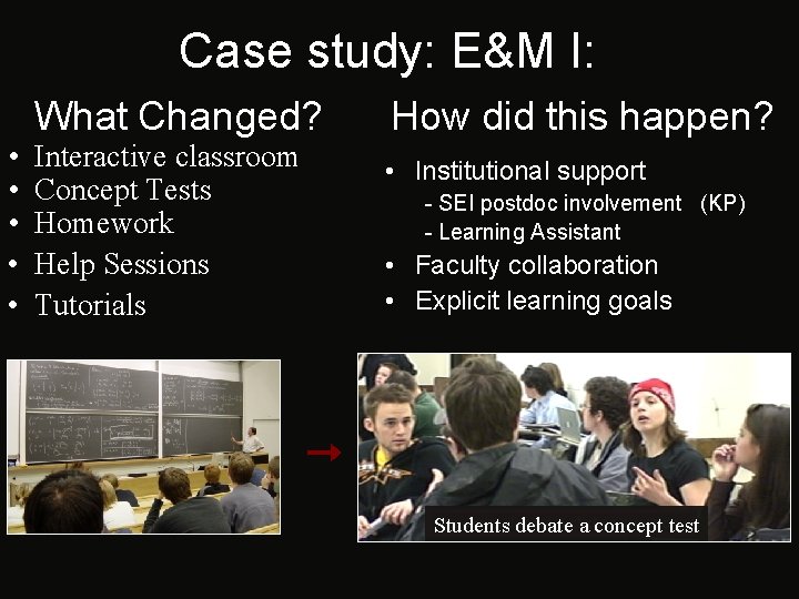 Case study: E&M I: • • • What Changed? Interactive classroom Concept Tests Homework