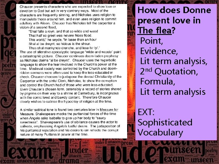How does Donne present love in The flea? Point, Evidence, Lit term analysis, 2