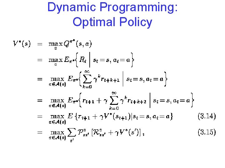 Dynamic Programming: Optimal Policy Dynamic Programming: Optimal Policy
