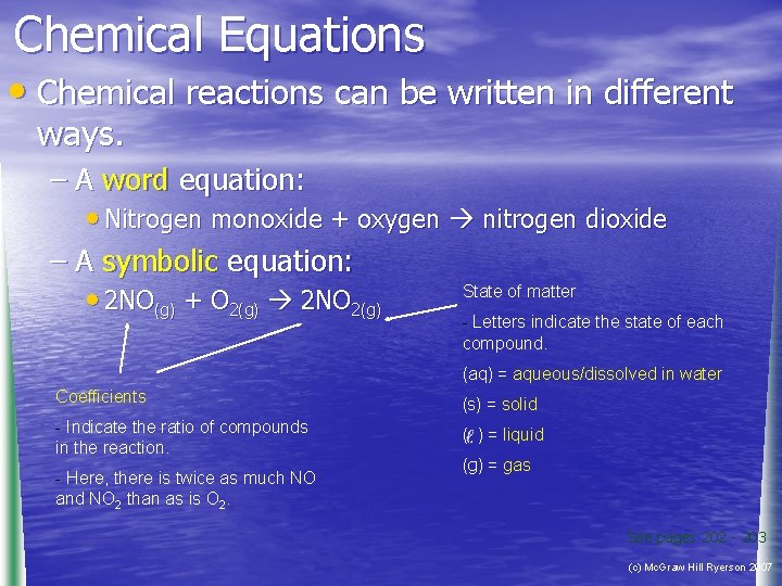 Chemical Equations • Chemical reactions can be written in different ways. – A word